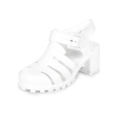 Girls white heeled jelly sandals